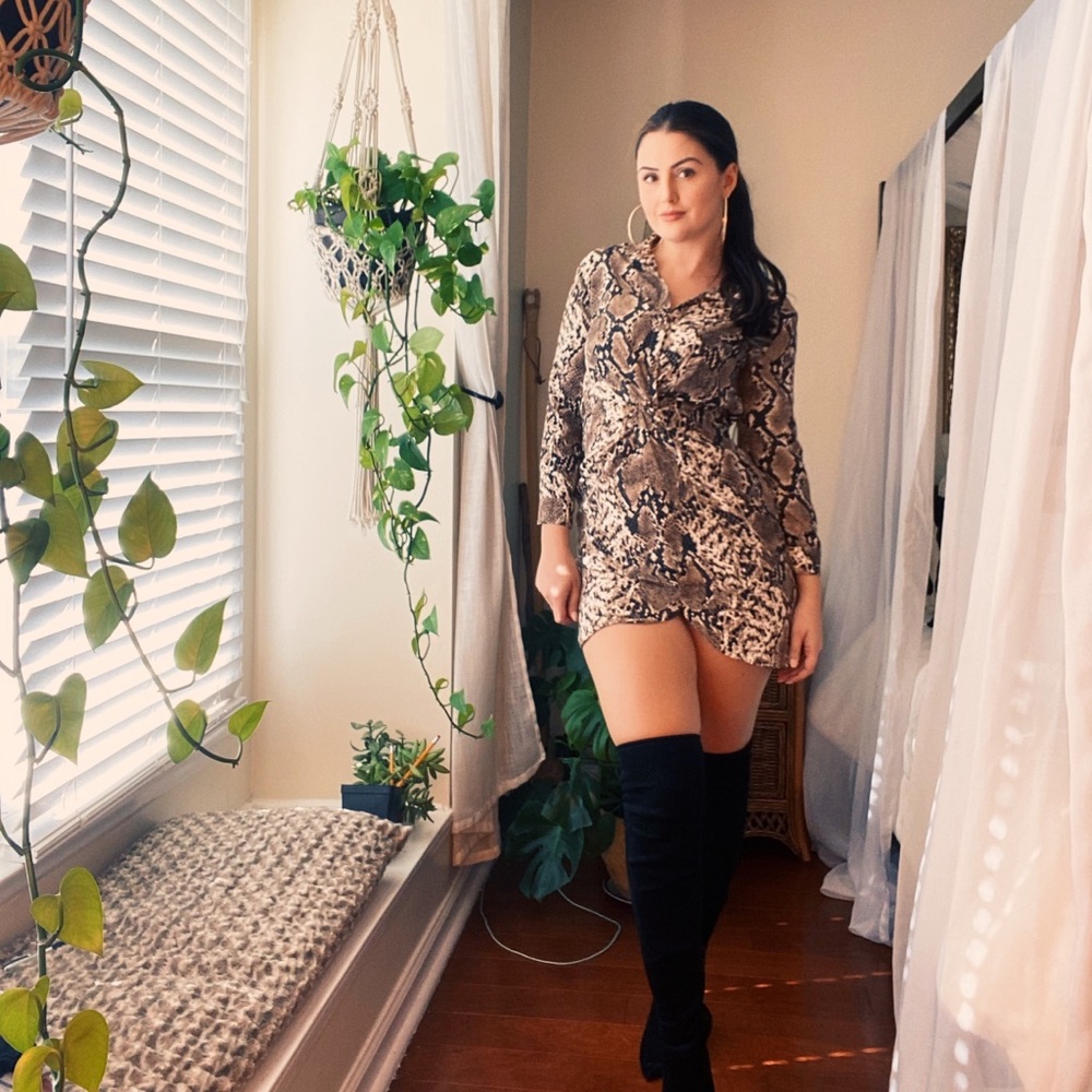 Snakeskin button up dress